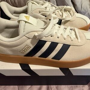 Adidas Cream and Black Sneakers with Gold Detail